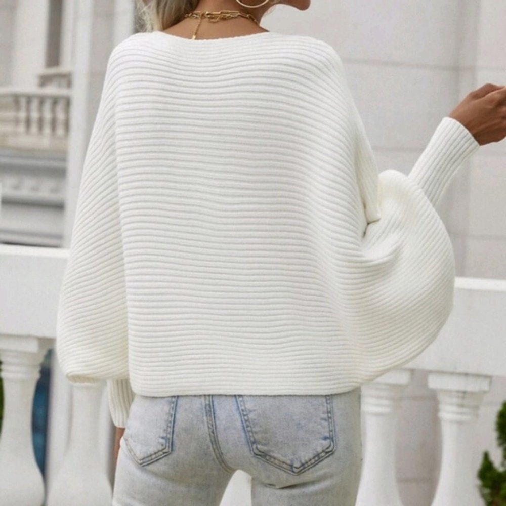 Ribbed Knit Batwing Sleeve Sweater - Picture 3 of 8